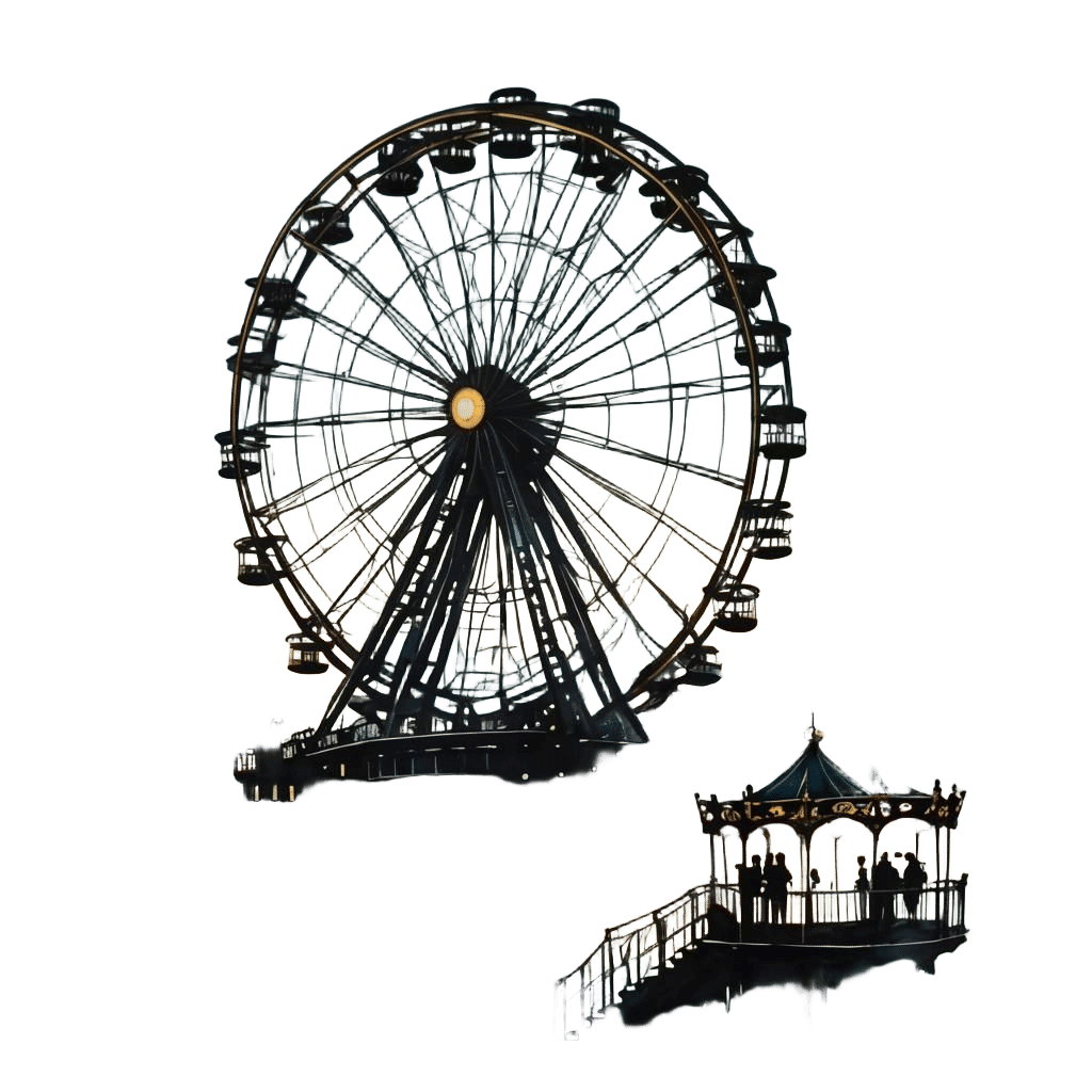 Futuristic Steampunk Fair Silhouette in Fog