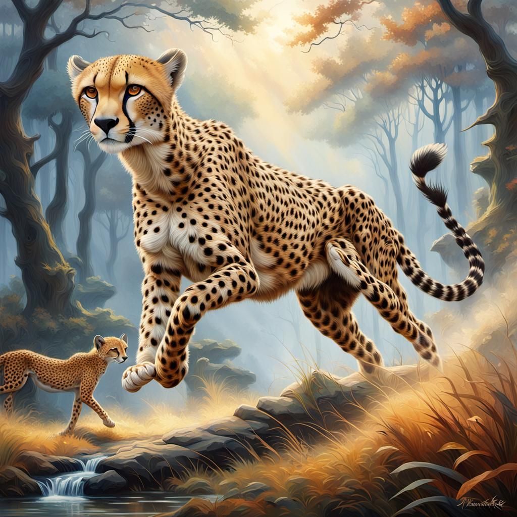 Cheetah Chasing Gazelle in Chromatic Surrealism Style