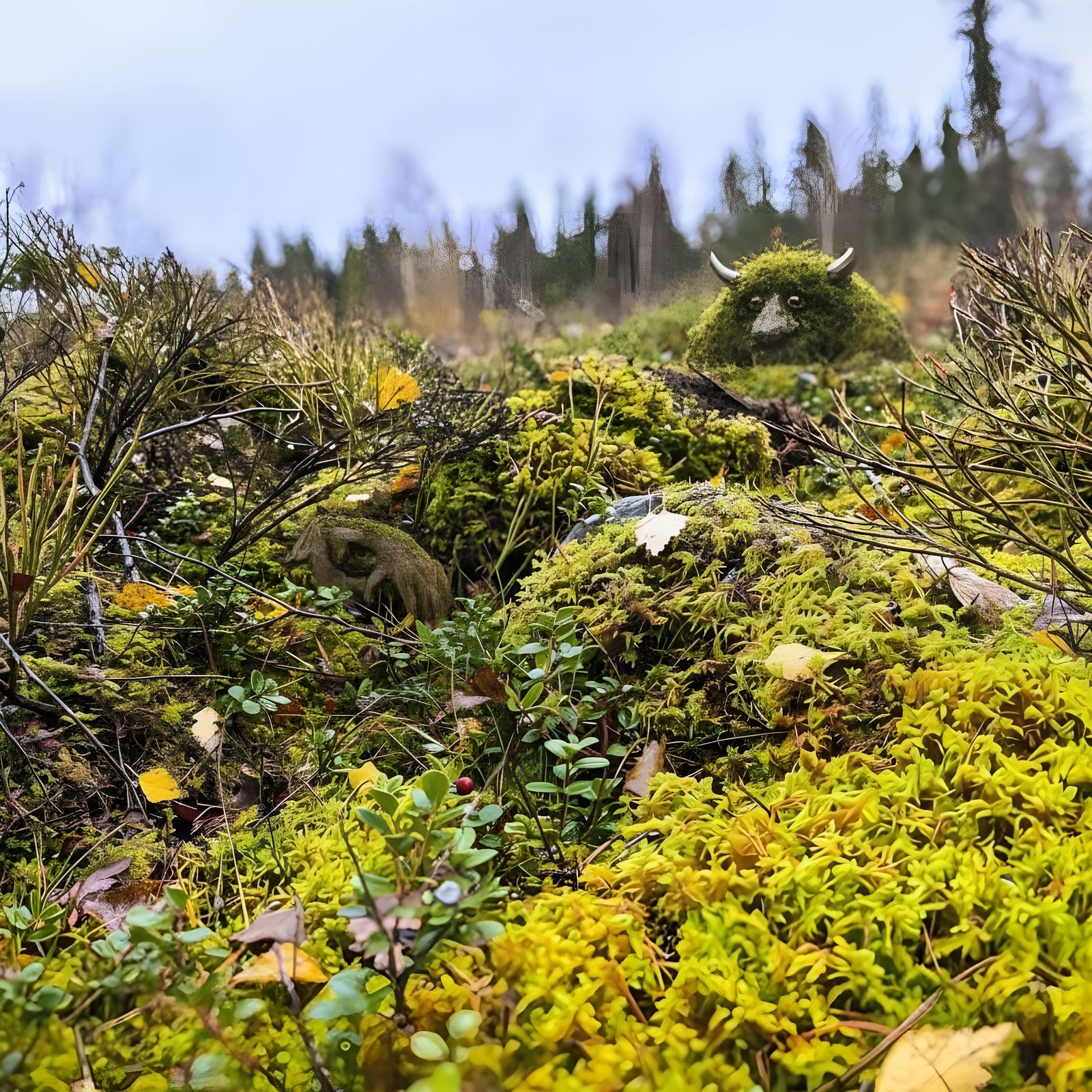 Barely Visible Trolls in Soft Moss, John Bauer Style