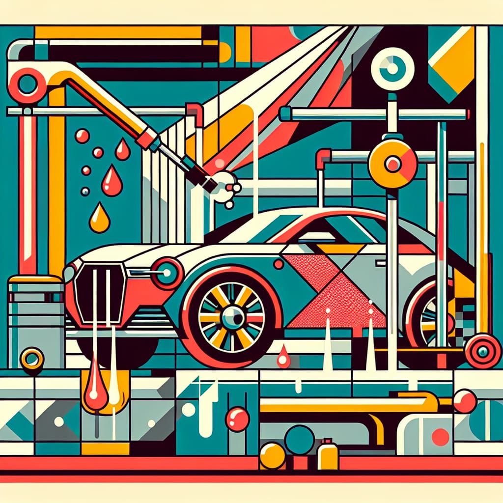 Geometric Bauhaus Car Wash in Triadic Colors
