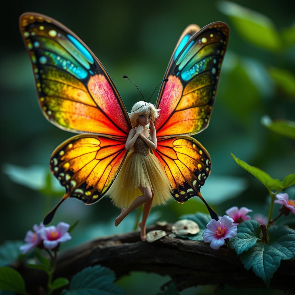 Whimsical Fairy with Butterfly Wings in Filmic Heidelberg St...