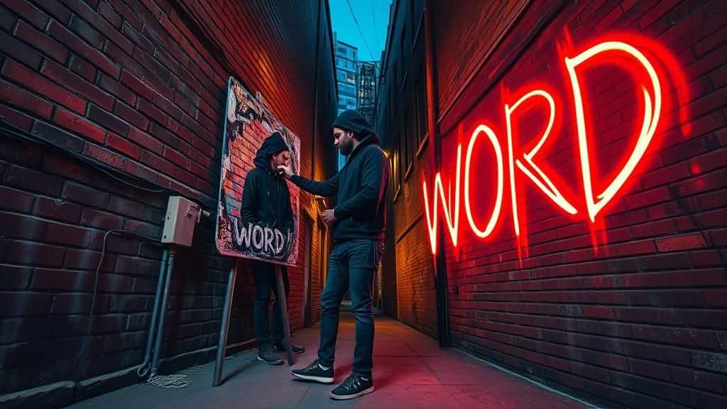 Street Artist Paints Surreal Portrait in City Alley