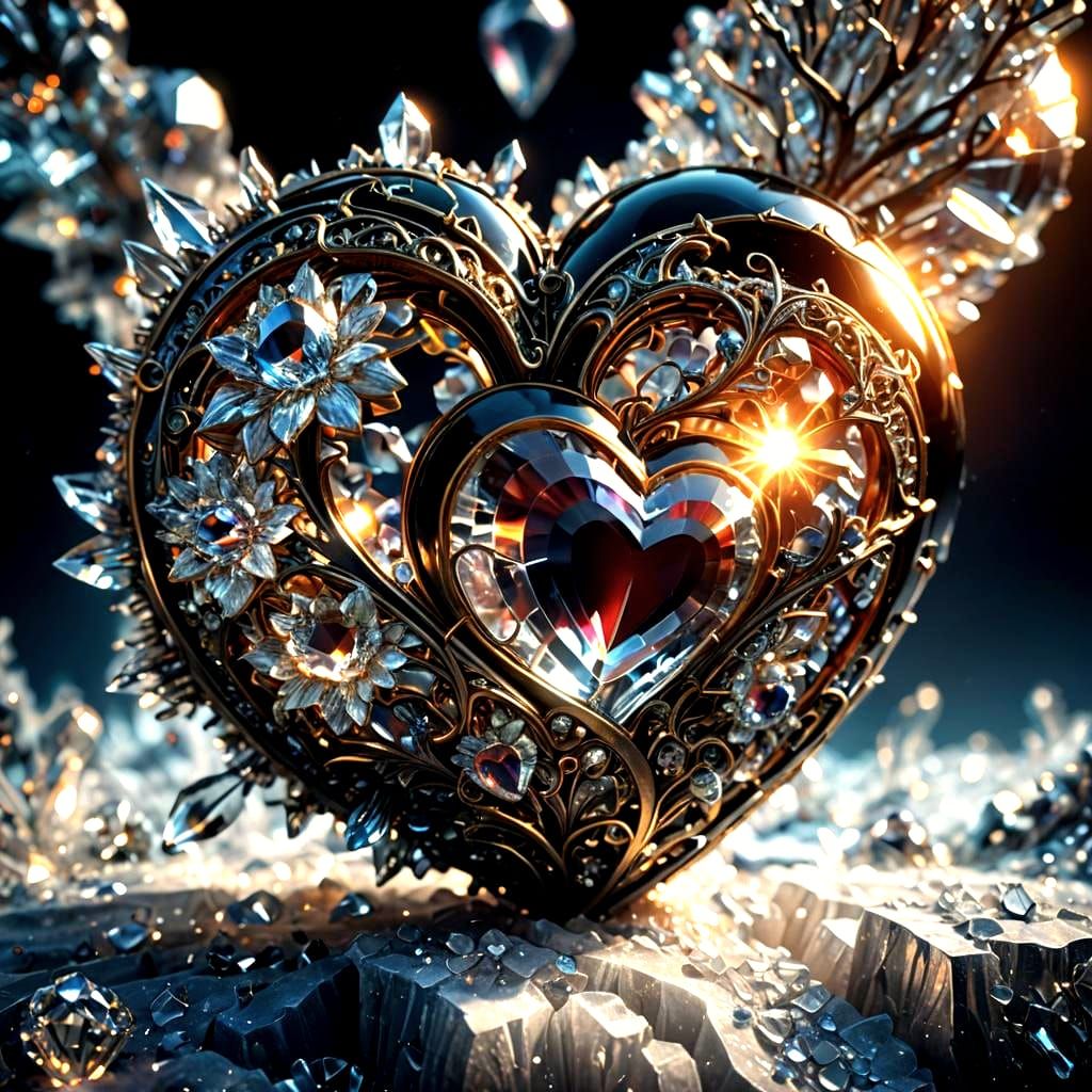 Beautiful Crystal Heart in Hyperrealistic Style