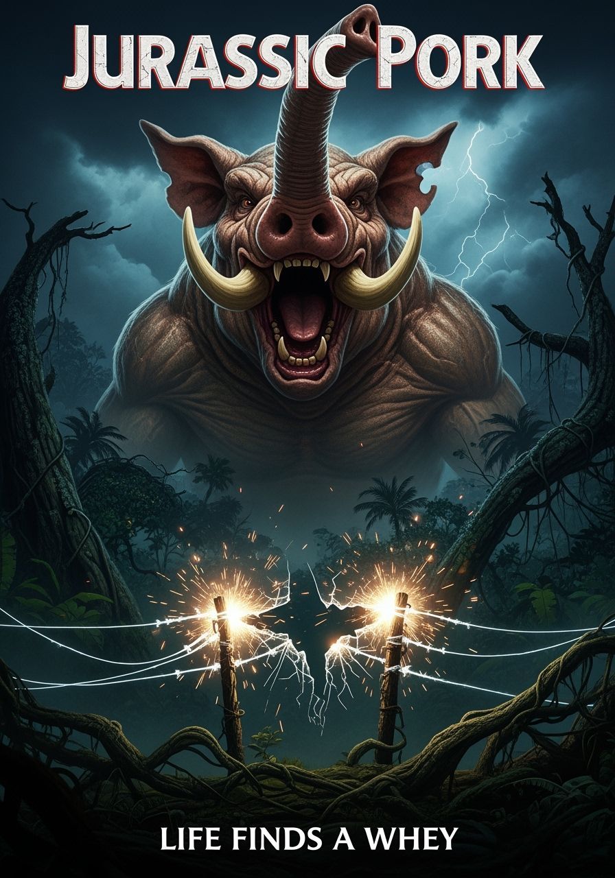 Jurassic Pork: Colossal Pig Roars Like Dinosaur on Movie Pos...