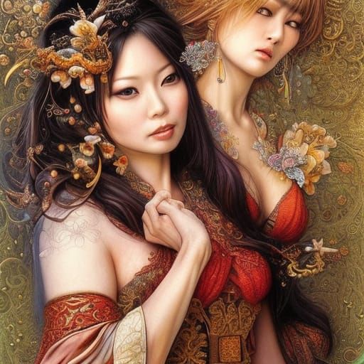 Harem Scene: Detailed Digital Illustration