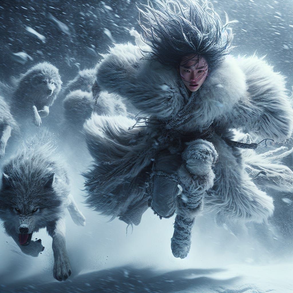Fierce Asian Warrior Dominates Snowy Wilderness in Cyberpunk...