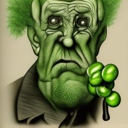 Grumpy Grandfather Grinding Grapes: Graphite Digital Art