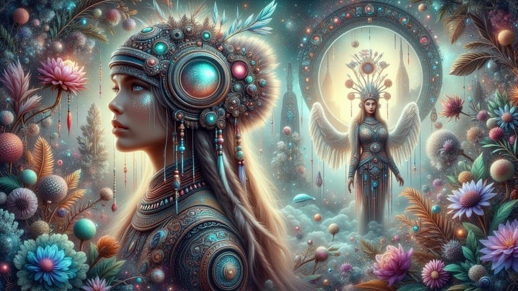 Utopian Future City with Woman in Futuristic Outfit