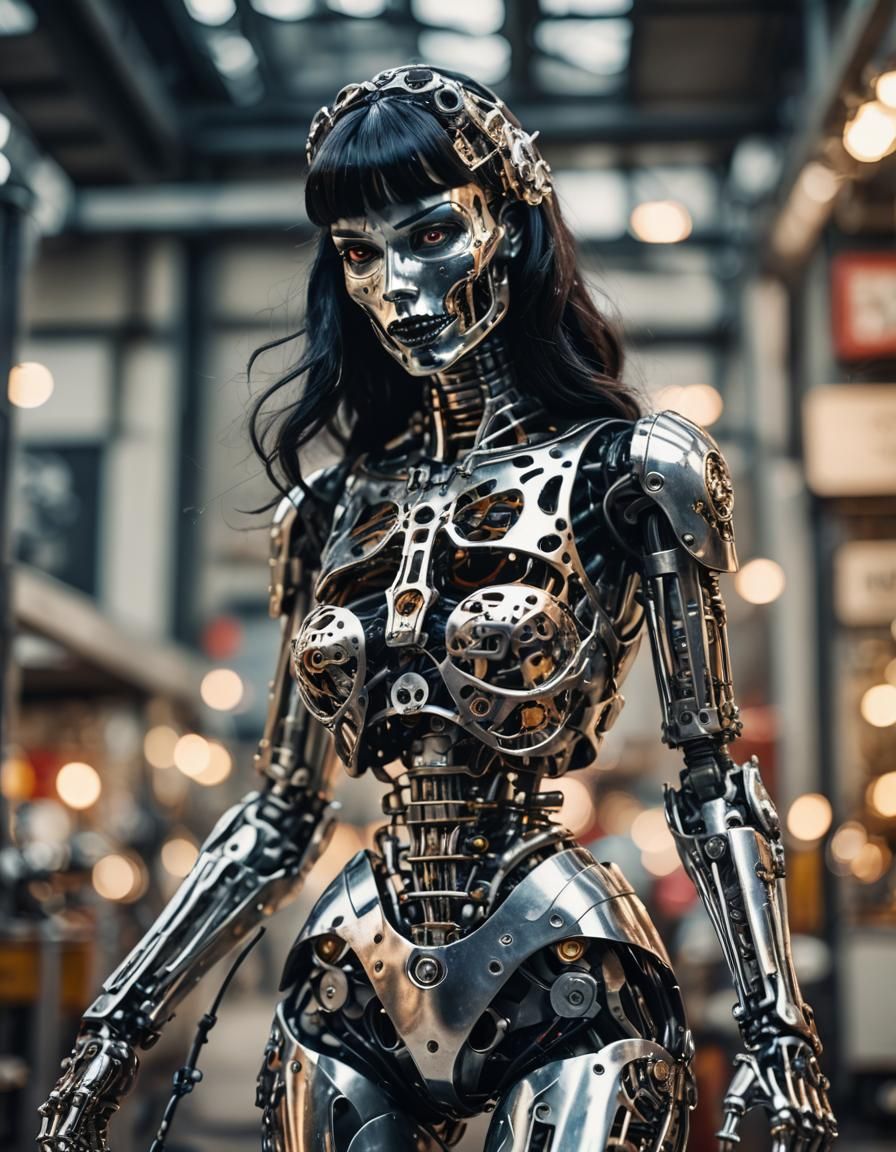 Chrome Woman with Metal Skeleton in Professional Photo