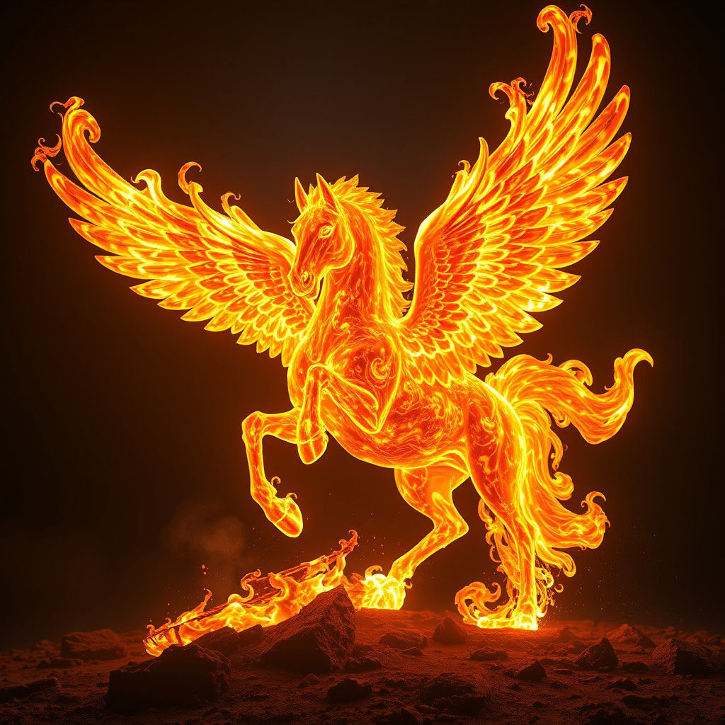 Fiery Pegasus in Flight: Hyperrealistic Digital Art