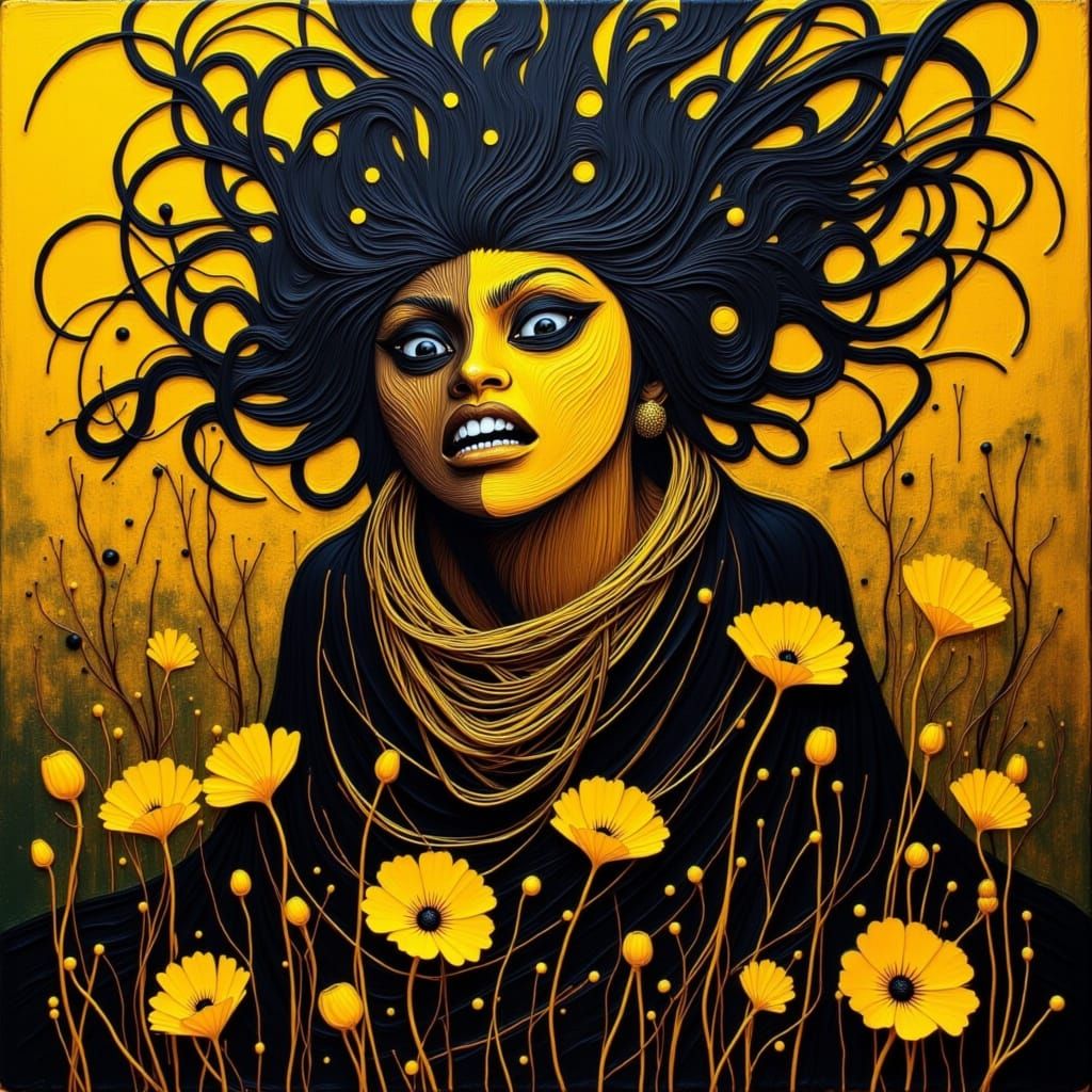 Wild Woman Embracing Madness in a Field of Golden Poppies