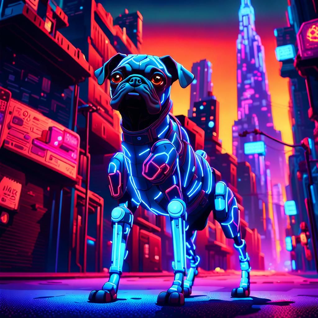 Cyberpunk Pug Giraffe in Neon Alleyway