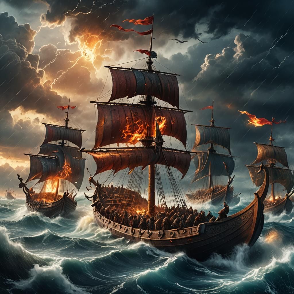 Epic Viking Naval Battle in Stormy Seas