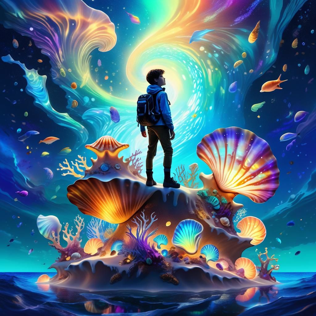 Iridescent Seashell Adventure: Digital Concept Art
