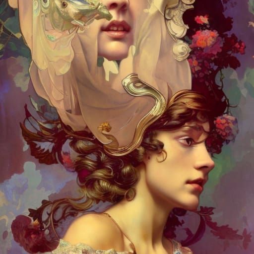 Aristocratic Woman Portrait in Rococo Art Nouveau Style