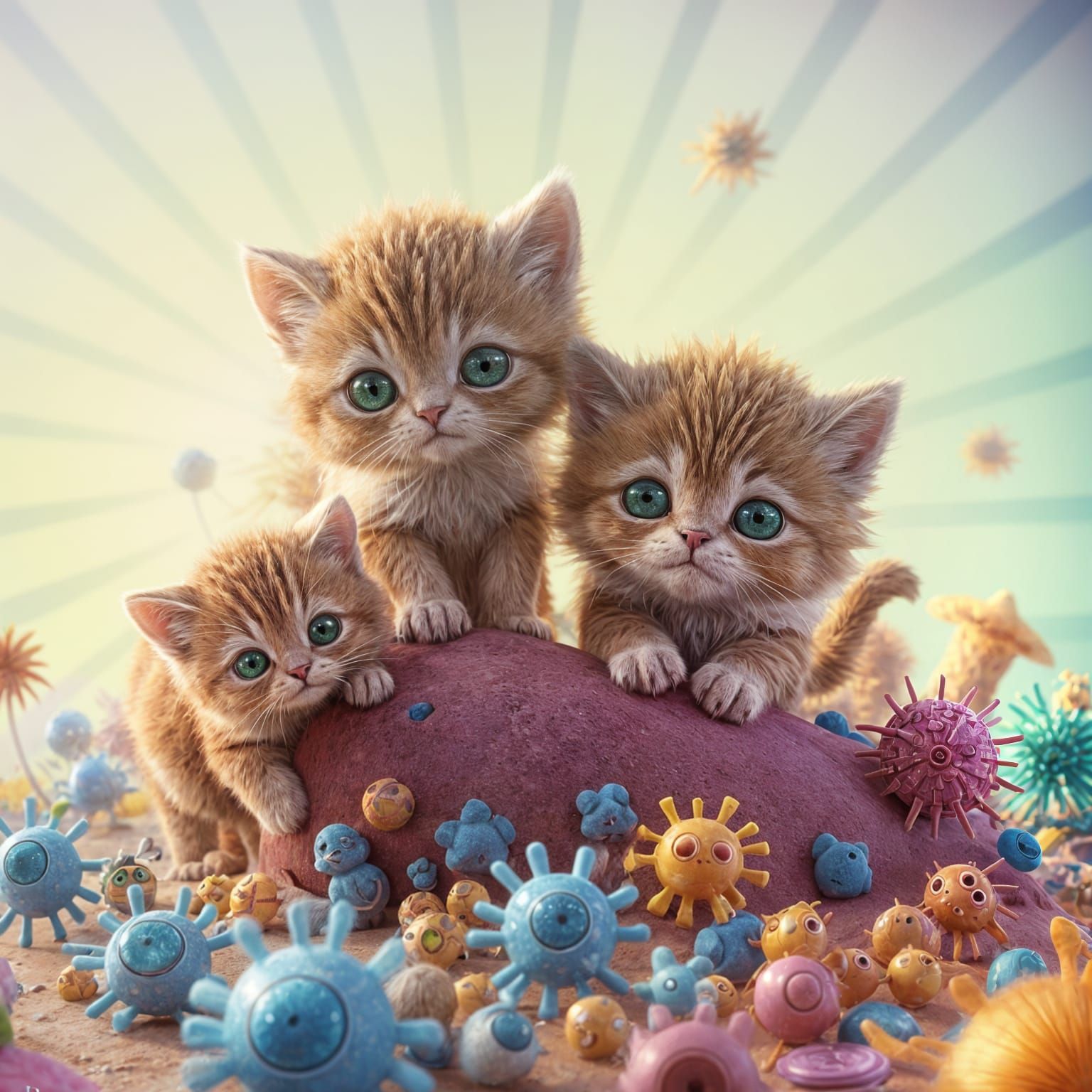 Bacteria, Viruses, and Kittens in Pixar Disney Style