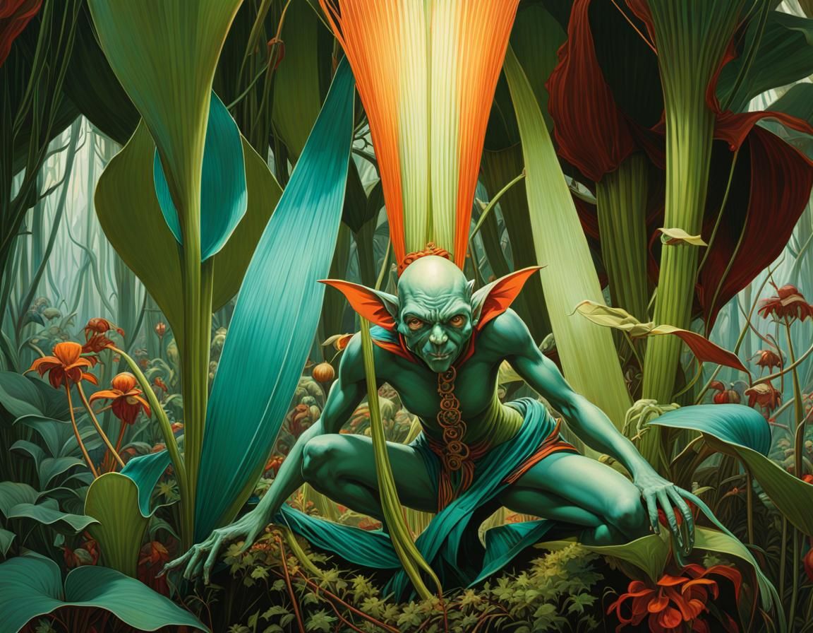 Green Goblin Weavers in Carnivorous Forest