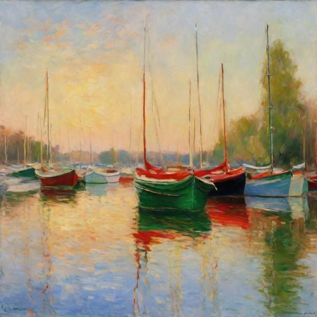 Red Boats at Argenteuil in Impressionist Style