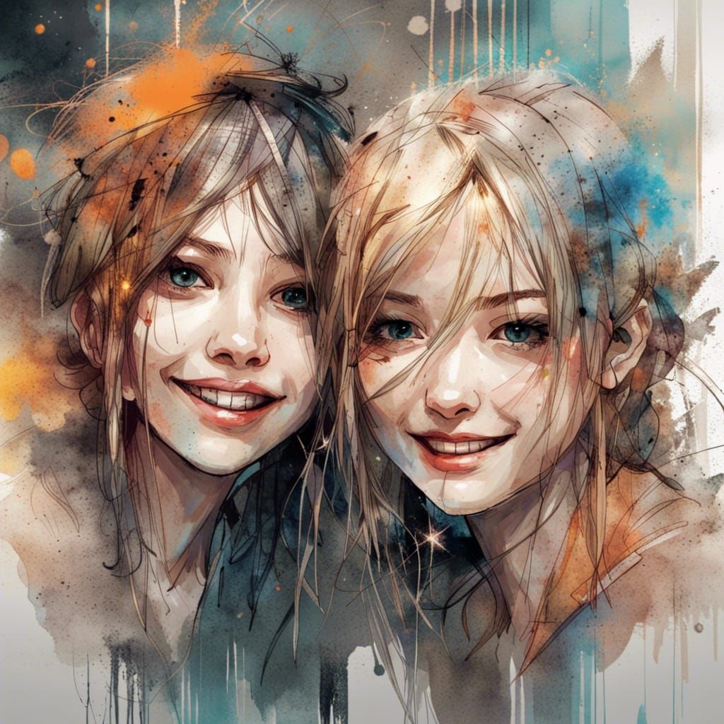 Two Cute Women with Perfect Faces in Chic Style