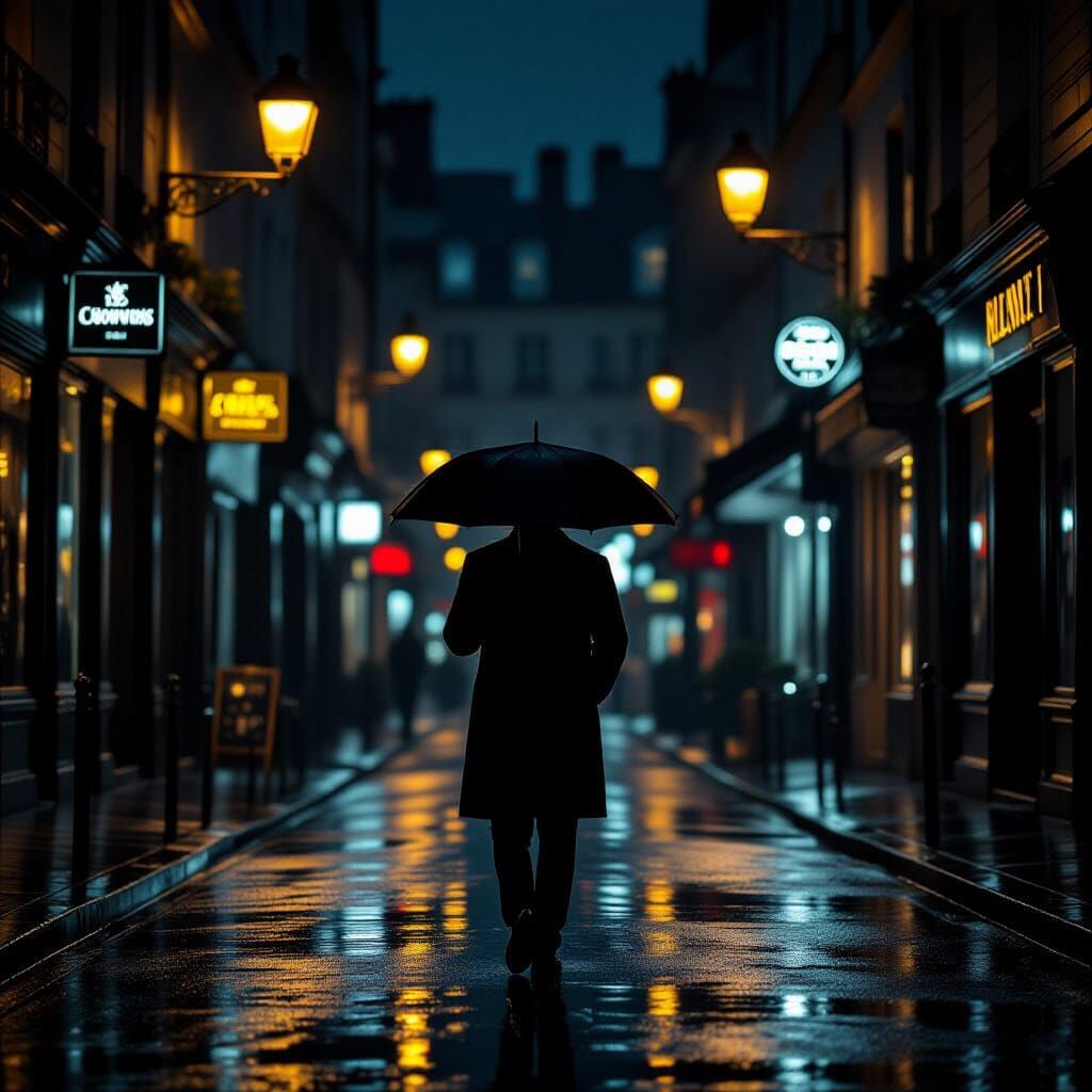 Rainy Night Street Scene in Cinematic Style