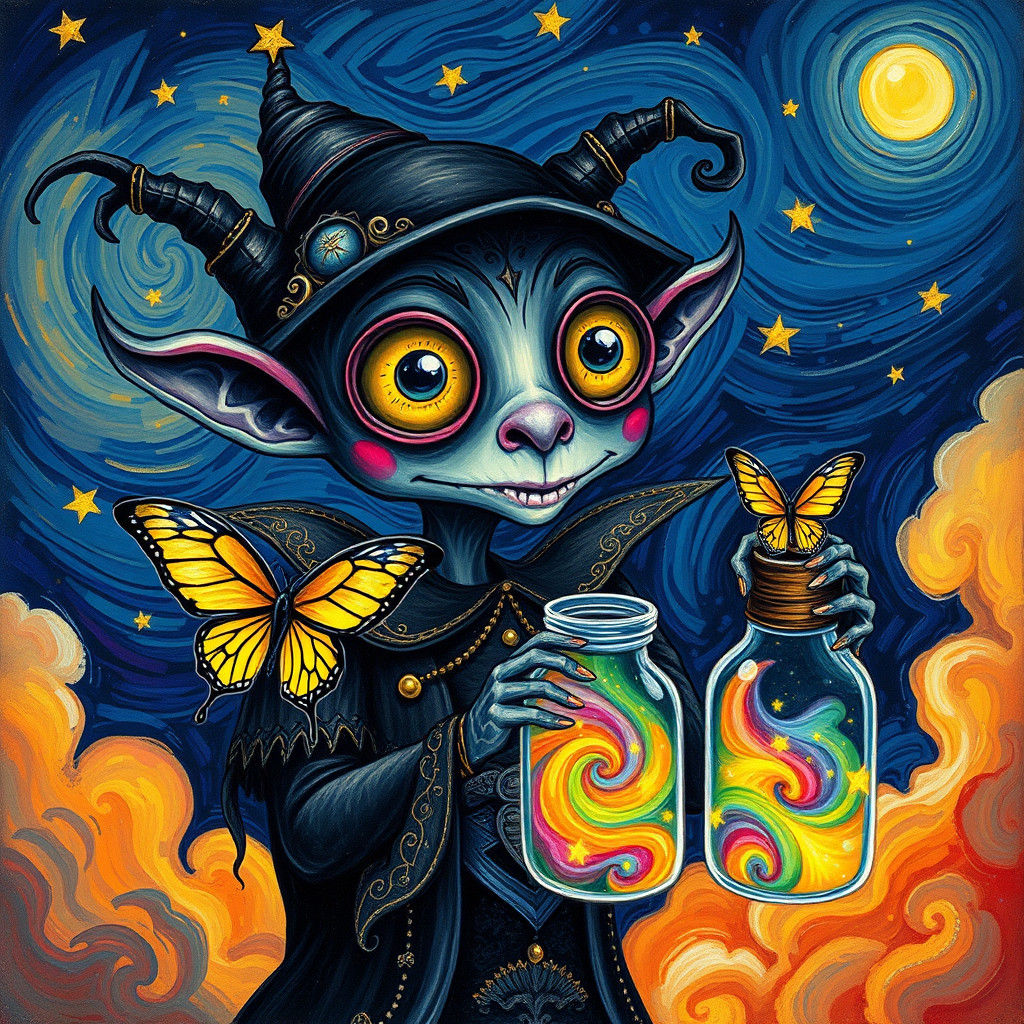 Gothic Creature with Butterfly in Van Gogh Style