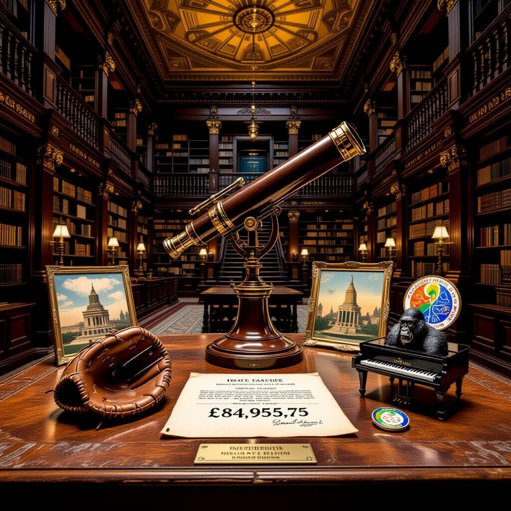 Antique Library with Telescope in Frederic Edwin Church Styl...