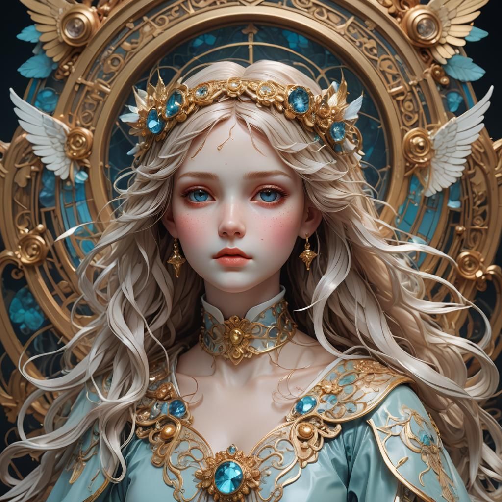 Angelic Porcelain Doll Portrait in Hyperdetailed Style