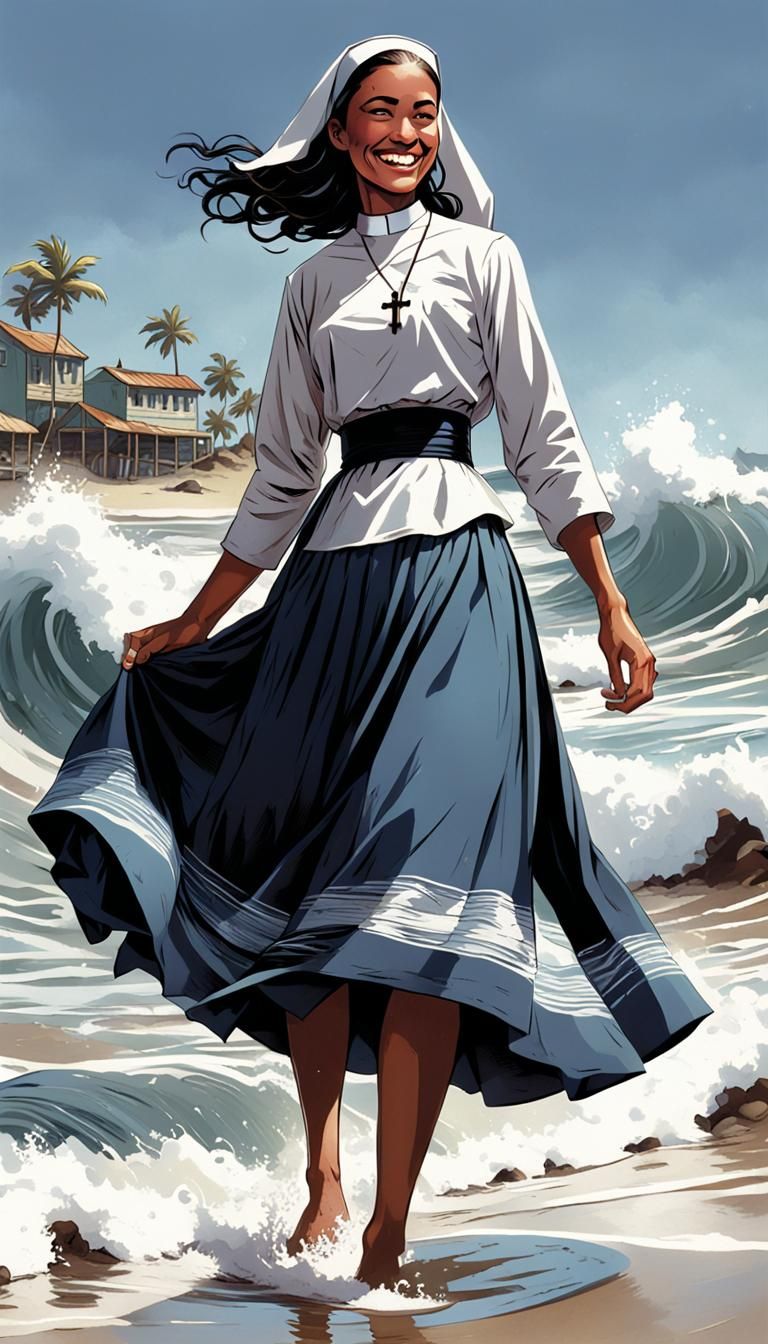 Nun in Surf: Comic Book Art Style