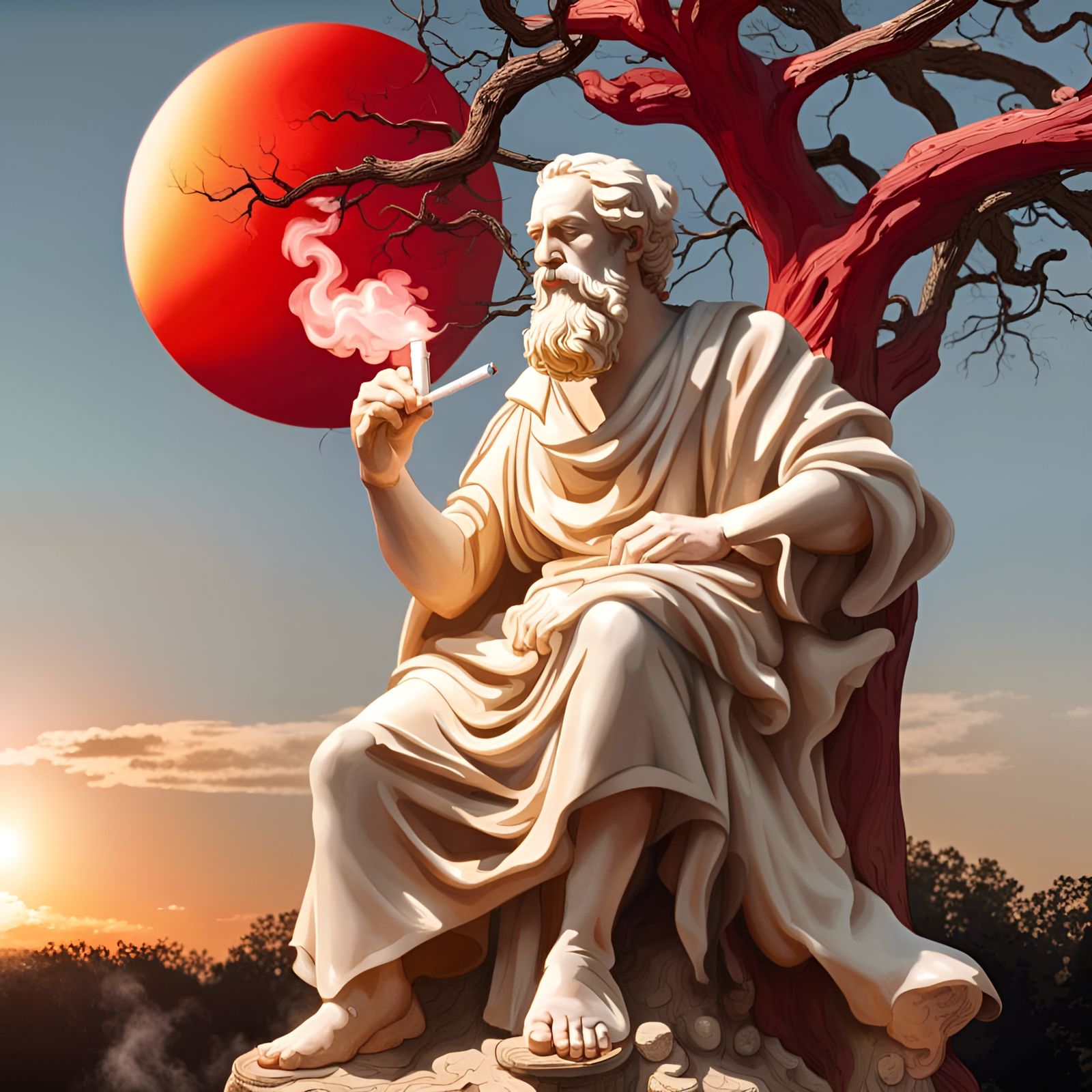 Ancient Greek Philosopher Smoking Statue