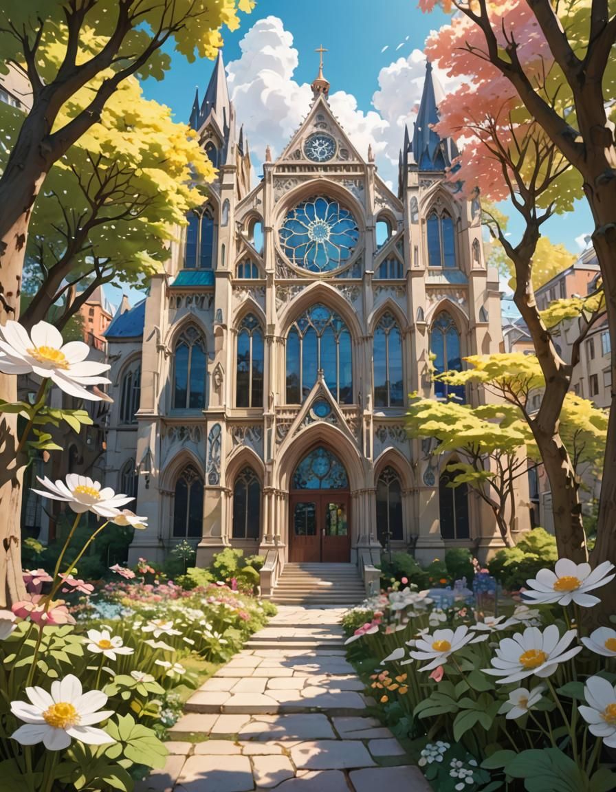 Cathedral with Anemone in Surreal Anime Style