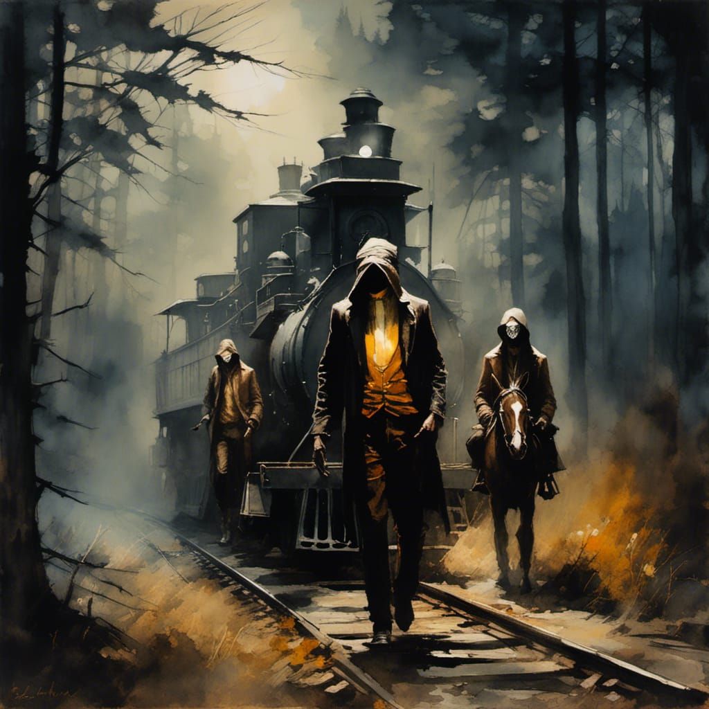 Masked Train Robbery in Wild West Forest