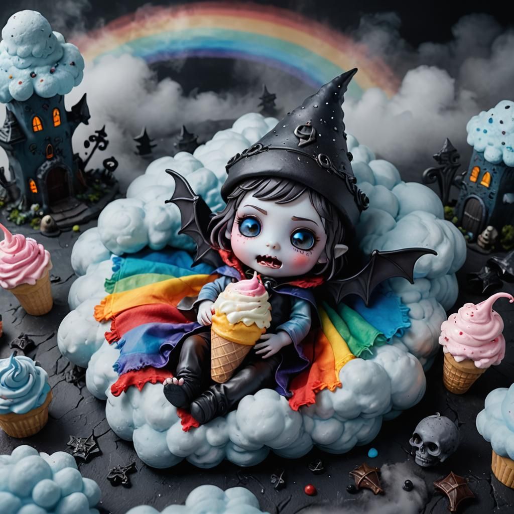 Chibi Vampire Monster in Whimsical Dark Fantasy