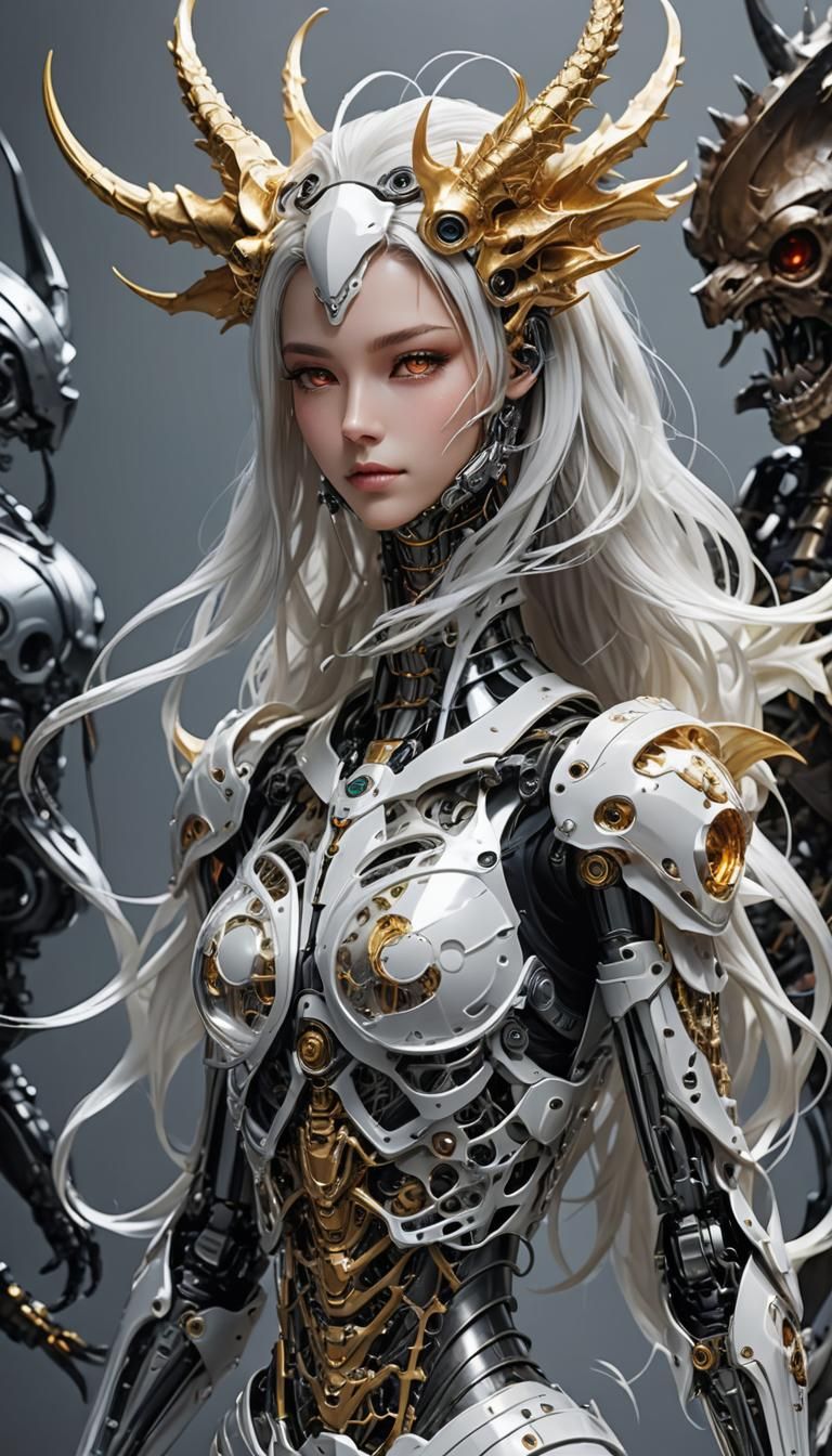 Beautiful Dragon Girl with Robotic Skeleton and Slime Skin