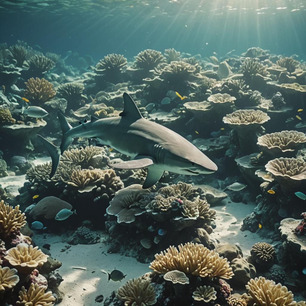 Cute Shark Swims in Coral Reef