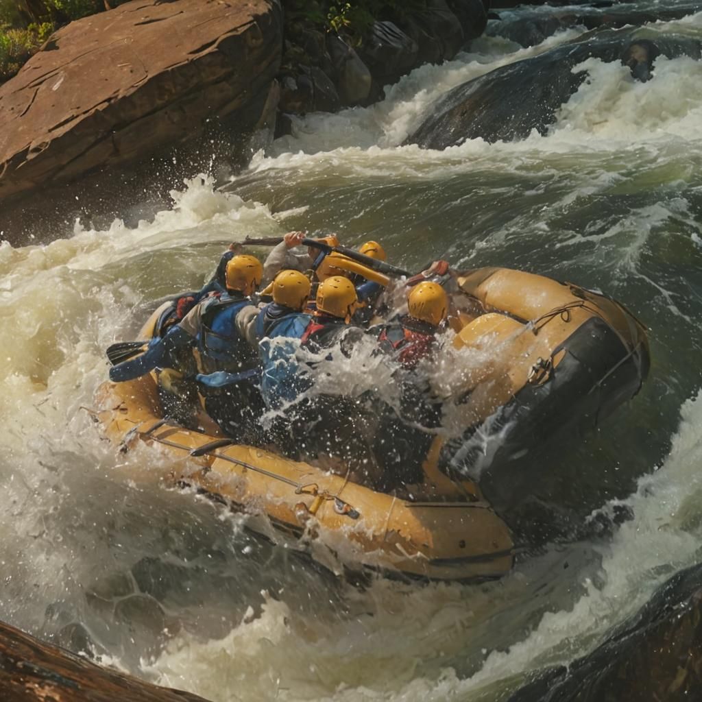 White Water Rafting Adventure in Oil Painting Style