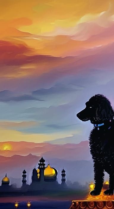 Poodle Portrait with Taj Mahal in Photorealistic Style