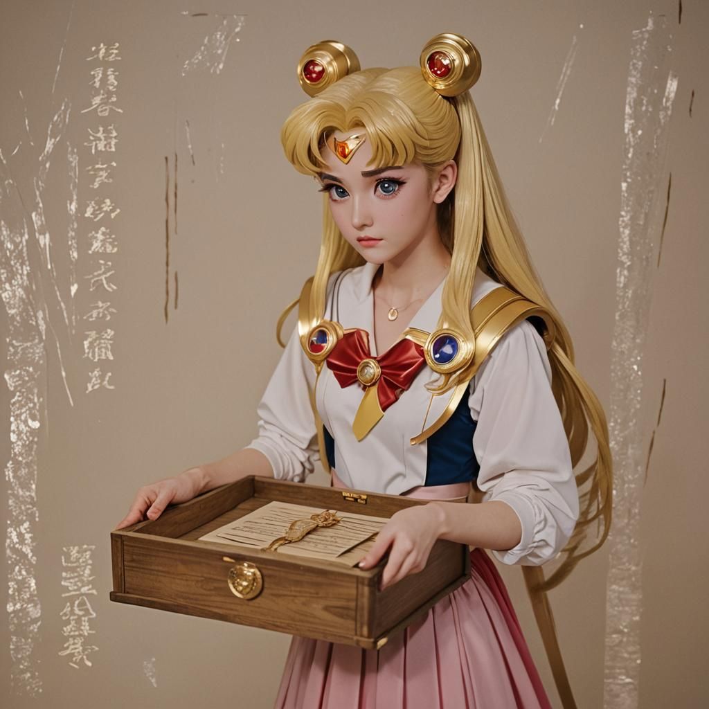 Sailor Moon with Mystical Parchments in Anime Style