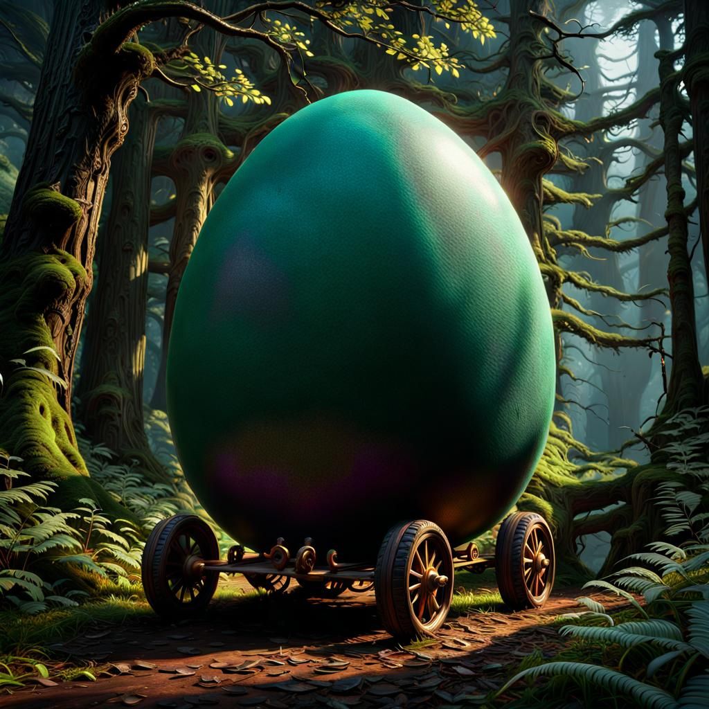 Egg on Wheels in Dark Fairy-Tale Forest