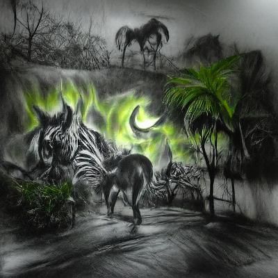 Demonic Jungle Nightmare Charcoal Drawing