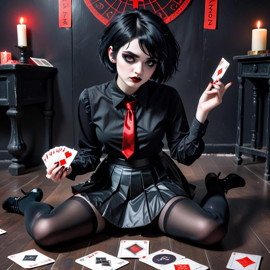 Goth Girl Reads Her Fortune With Oracle Cards