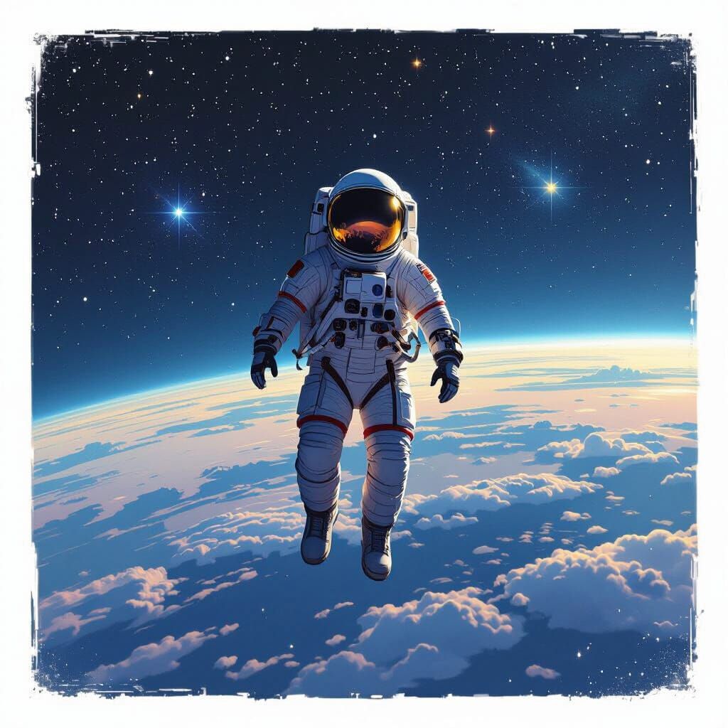 Astronaut Floating in Space: Retro Sci-Fi Art