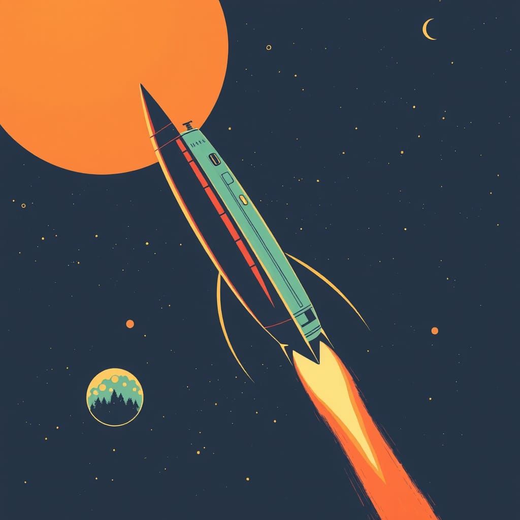 Retro-Futuristic Rocket Ship Illustration