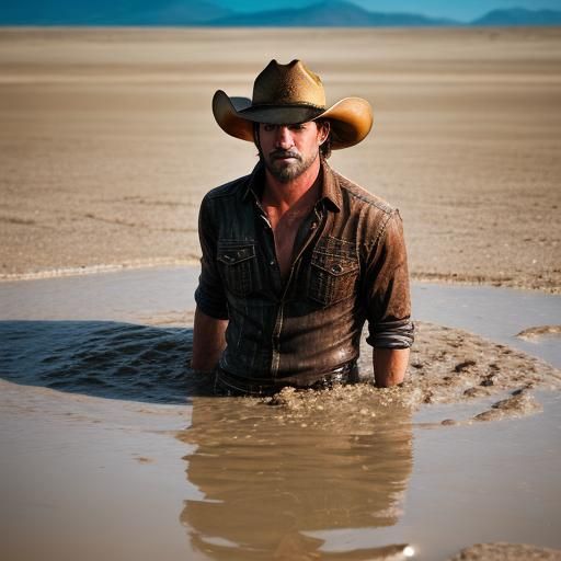Cowboy Sinking in Quicksand: Professional Photography