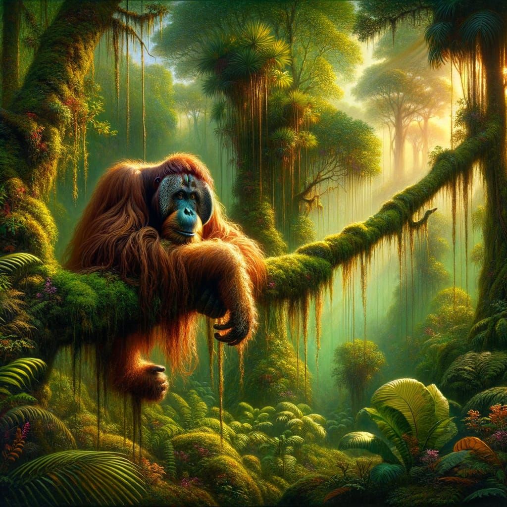 Orangutan in Madagascar Jungle: Oil Painting