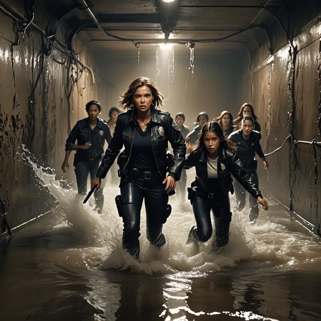 Female Cop Leads Students Through Flooded Tunnel