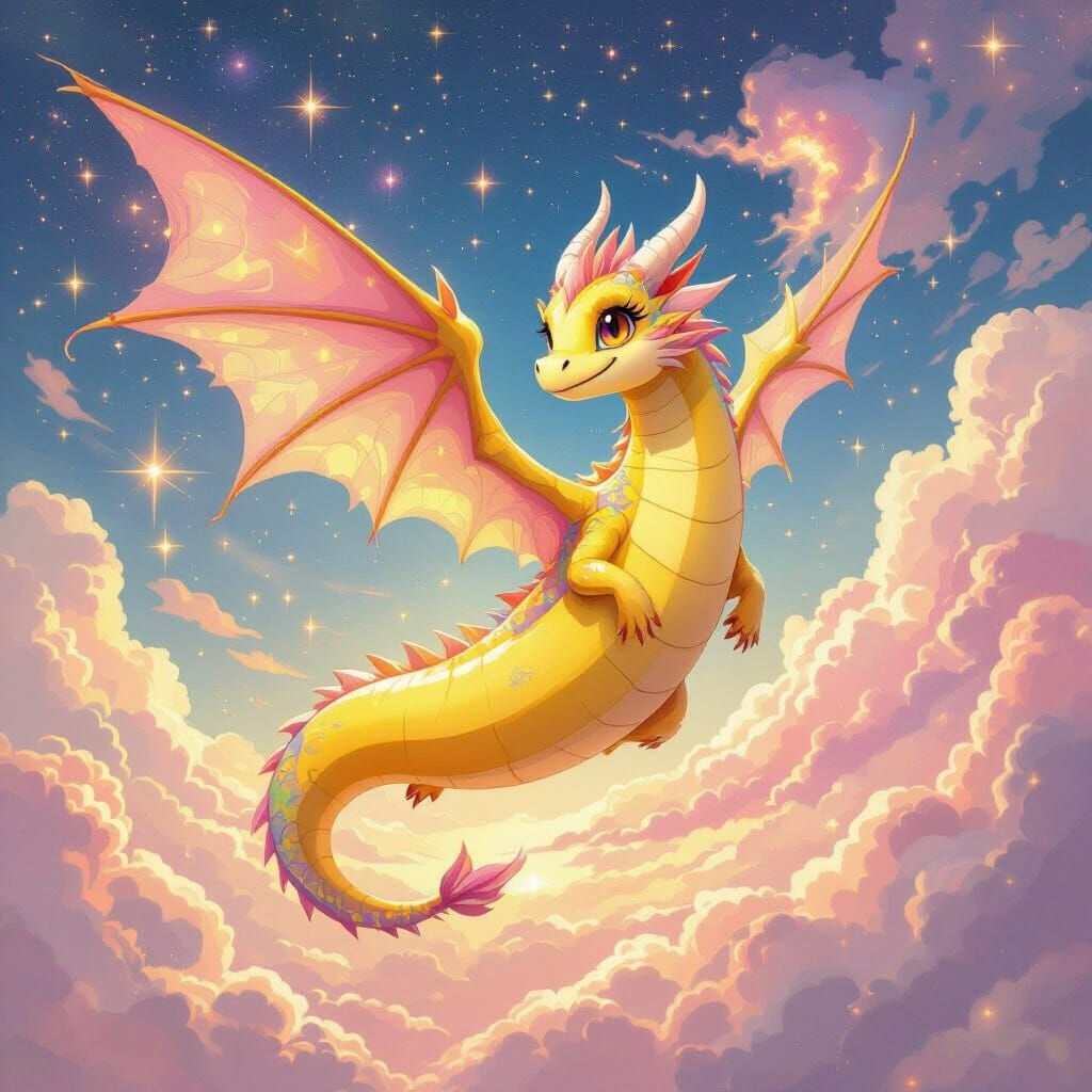 Dragon-Banana Hybrid Soars Through Cosmic Sky