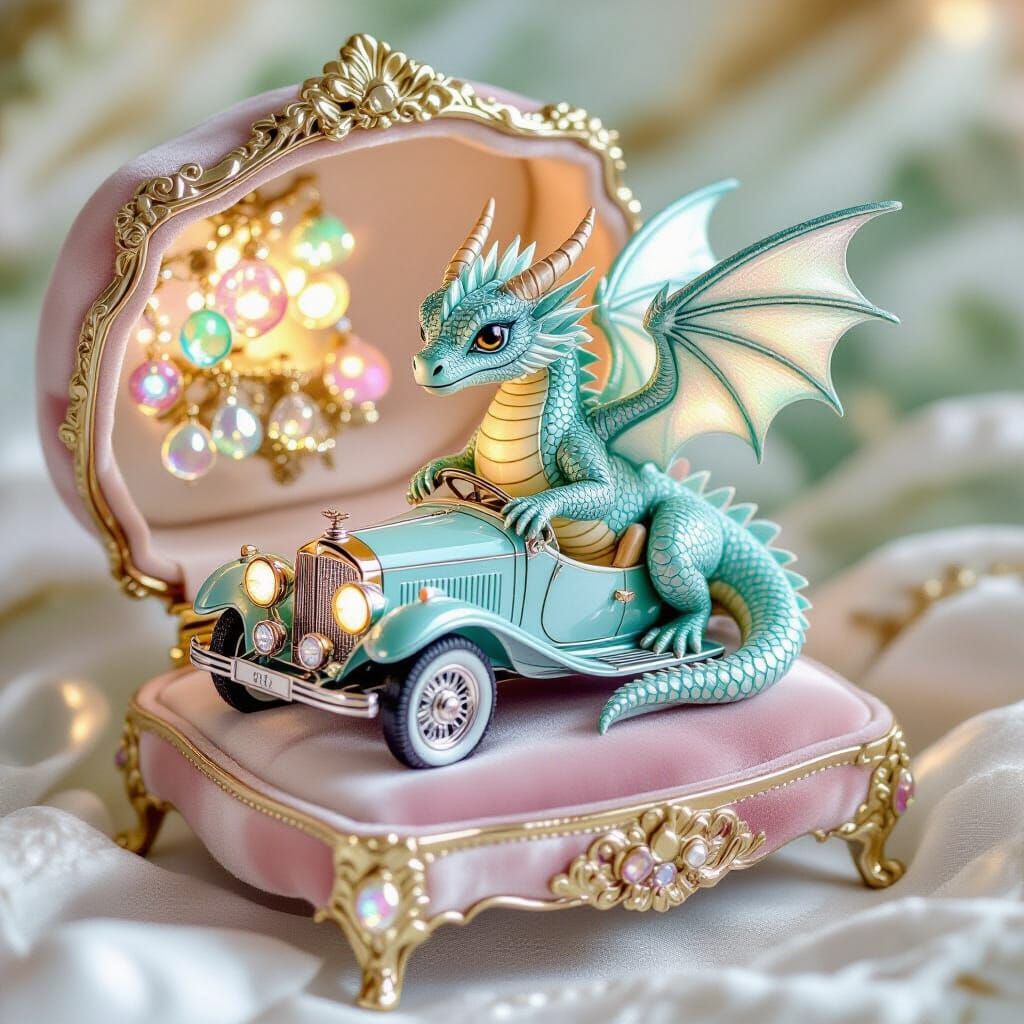 Dragon in a Bentley: Whimsical Watercolor Art