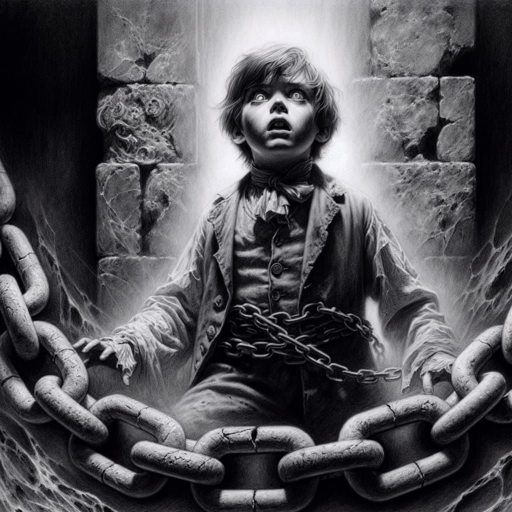 Gothic Charcoal: Boy Chained in Fear