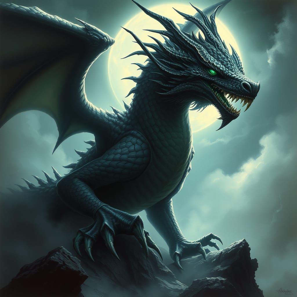 Ethereal Dragon in Dark, Misty Realm