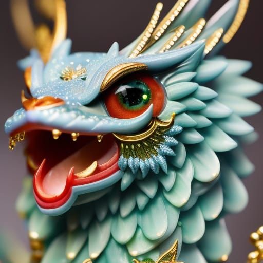 Ornate Jade Sky Dragon Illustration in Ethereal Style